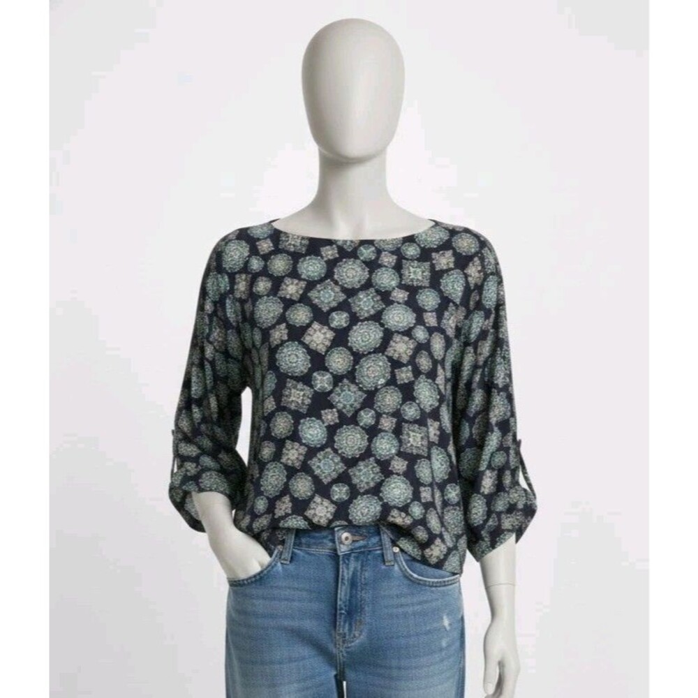 Women's Michael Kors Boho Top Size XLarge Shirt Navy Turquoise Casual Dressy